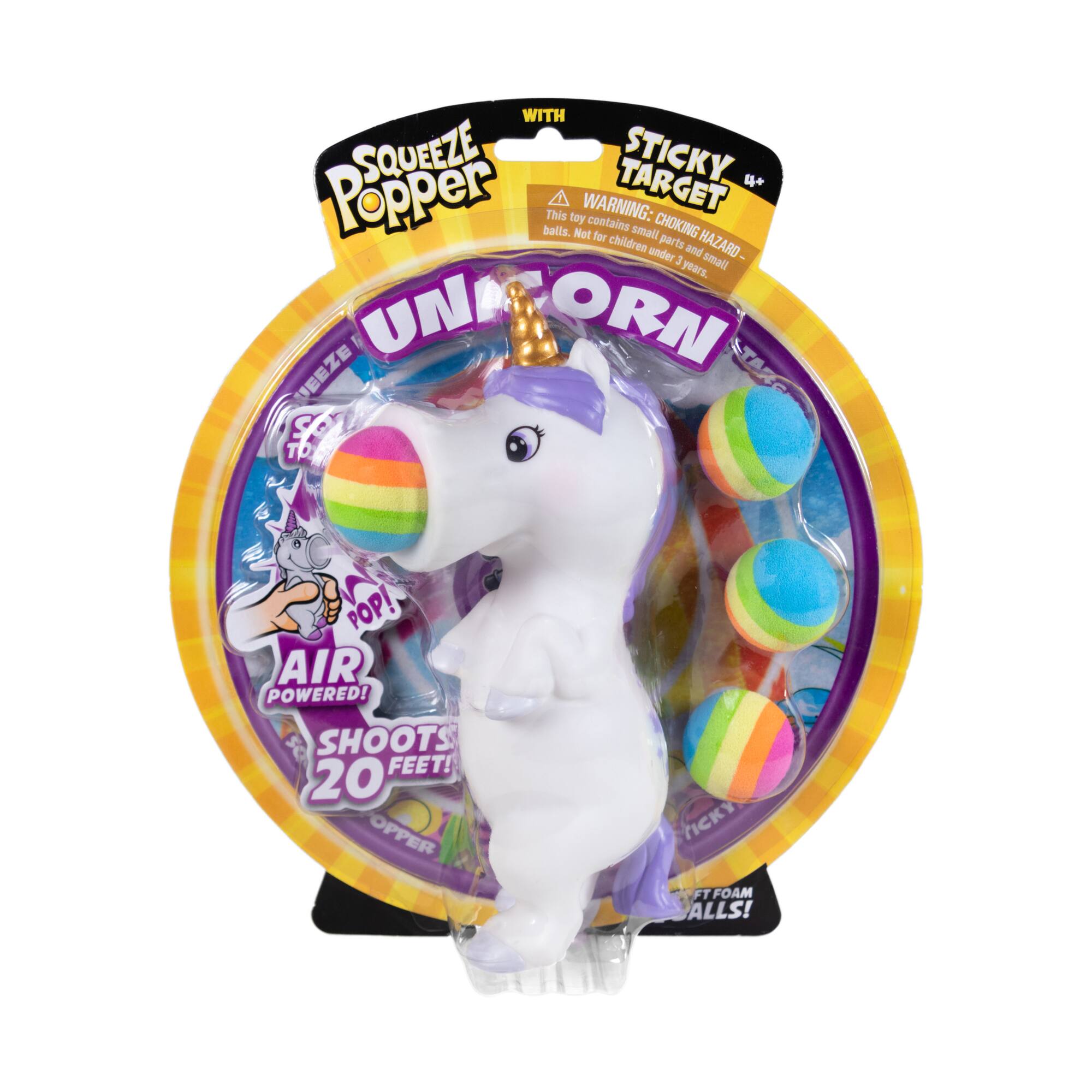 White Unicorn Squeeze Popper with Sticky Target